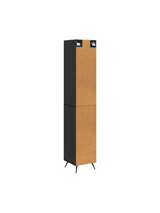 Wall Living Room Cabinet made of Wood and Metal Black 34.5x34.5x90cm