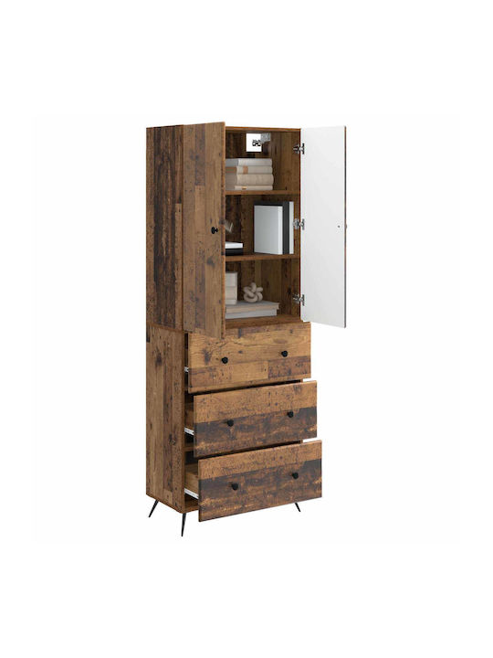 Living Room Display Cabinet Made of Wood and Metal Aged Wood 66x34.5x90cm