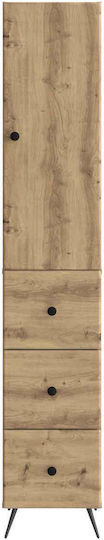 Wall Mounted Living Room Cabinet made of Wood and Metal Oak 34.5x34.5x90cm
