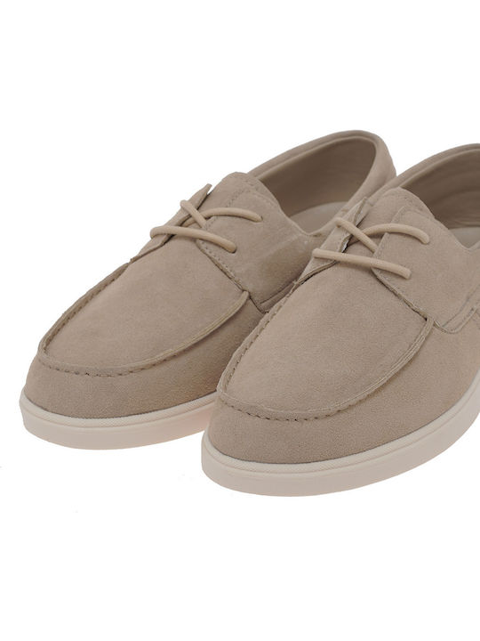 Suede Men's Boat Shoes in Beige Colour