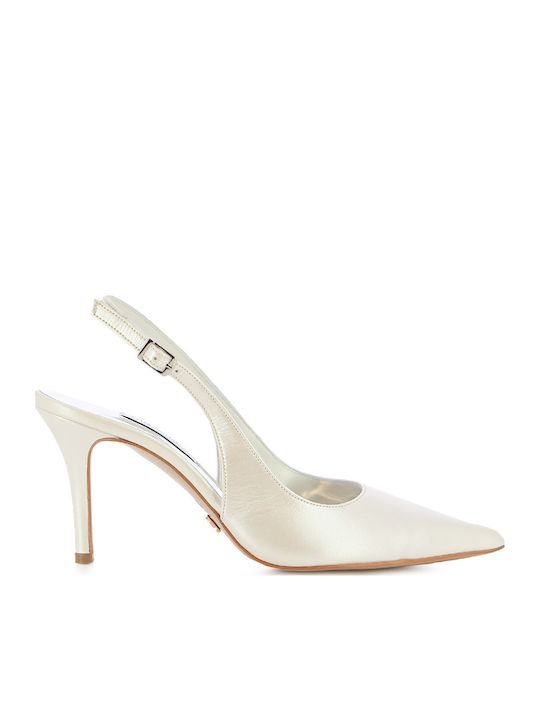Leather Heels With High Ecru Heel