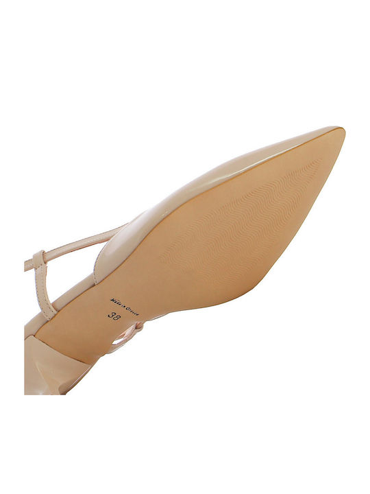 Leder Pumps mit Mittlerem Absatz in Beige