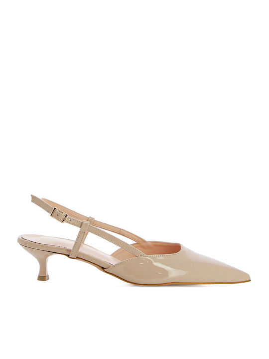 Leder Pumps mit Mittlerem Absatz in Beige