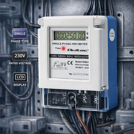 Qoltec Digital Energy Analyzer for Electrical Panel Rail Single Phase 50924