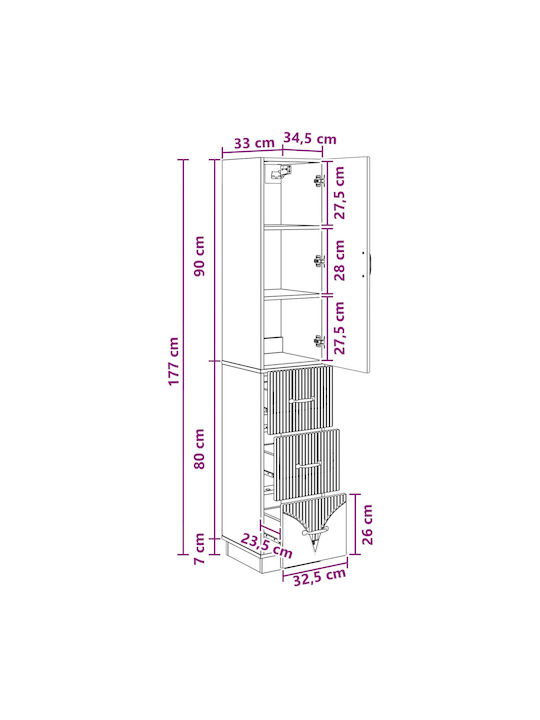 Wooden Storage Cabinet with 2 Drawers L33xW34.5xH87cm