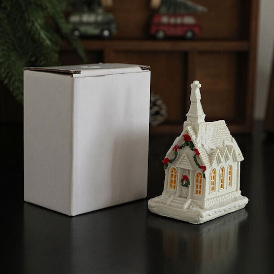 Christmas Ornament Decoration Alista Home Resin Christmas Church Small Illuminated Church Model 8.8 X 6 X 4.5 Cm White