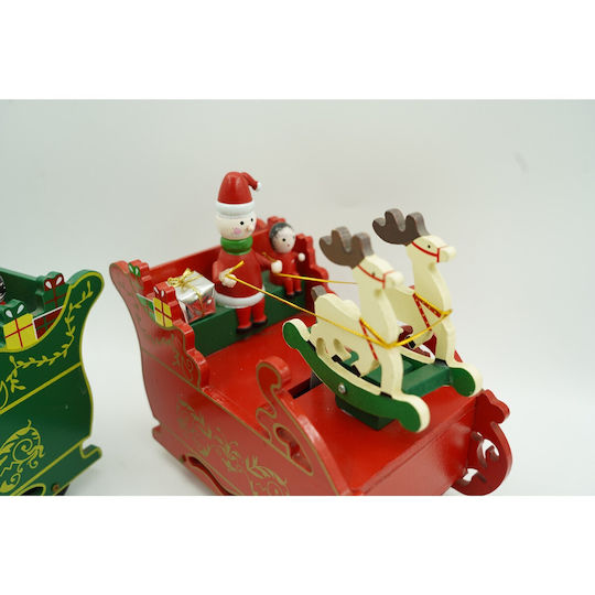 Decorative Christmas Santa With Music Red Wooden On Sleigh 18.5x16cm