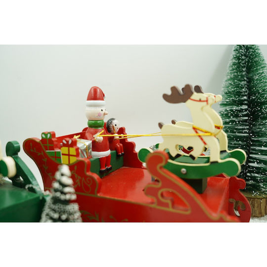 Decorative Christmas Santa With Music Red Wooden On Sleigh 18.5x16cm