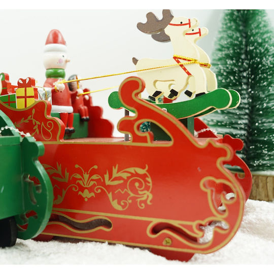 Decorative Christmas Santa With Music Red Wooden On Sleigh 18.5x16cm
