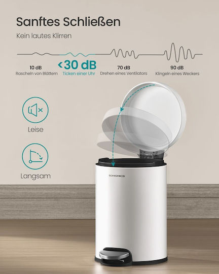 Songmics Inox Badezimmer Mülleimer 3lt Weiß
