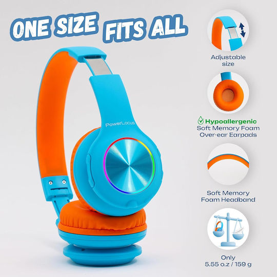 PowerLocus PLED Wireless / Wired Over Ear Headphones with 30 hours of Operation Orange