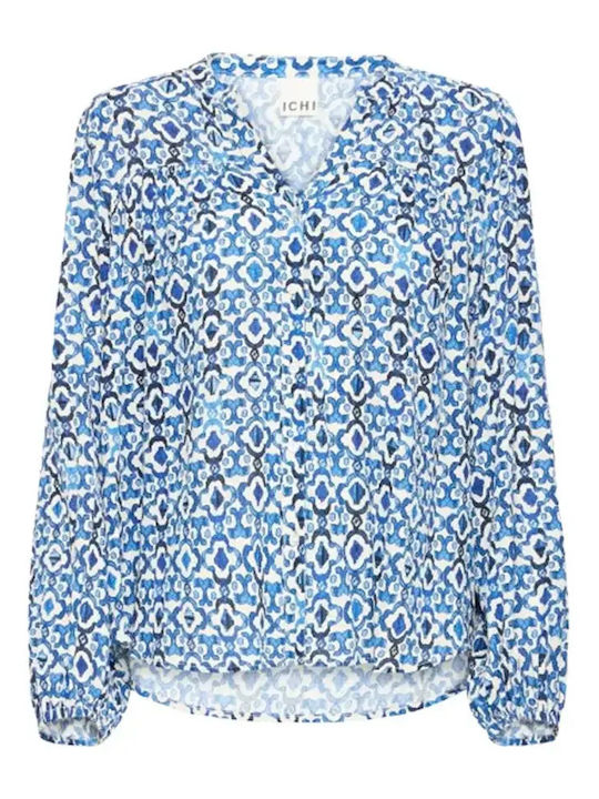 Long Sleeve Women's Shirt Sodalite Blue Ikat
