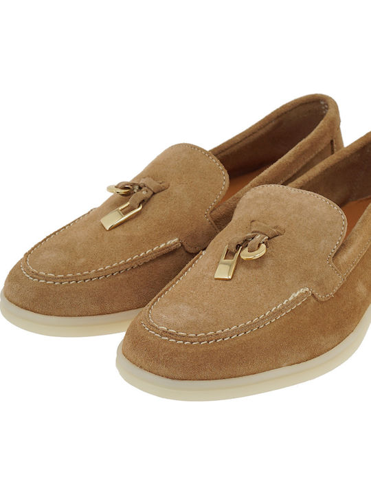 Leather Women's Loafers In Tabac Brown Color