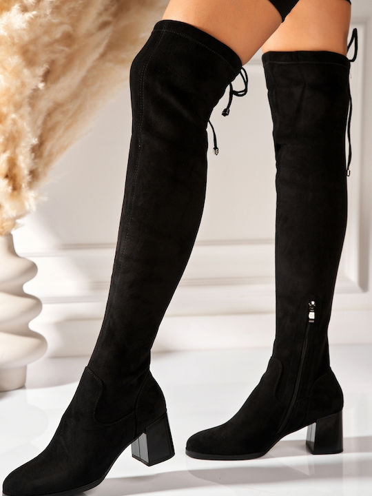 Wildleder Damenstiefel mit Mittelhohem Absatz in Schwarz