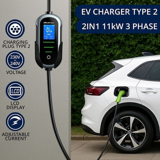 Qoltec Portable Three-Phase 11kW Charging Station with Built-in Cable Type 2 (52436)