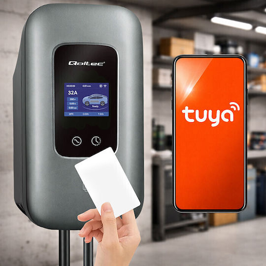 Qoltec Wall Mounted Three-Phase Charging Station 22kW with Built-in Cable Type 2