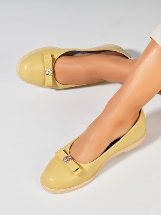 Pantofi Balerini Din Piele Pentru Femei În Culoare Galbenă