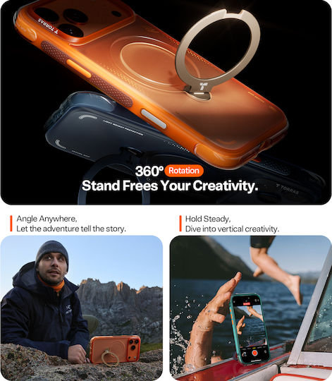 Torras Ostand Spin Air Калъф За Iphone 17 Pro Съвместим С Magsafe Полунощносин