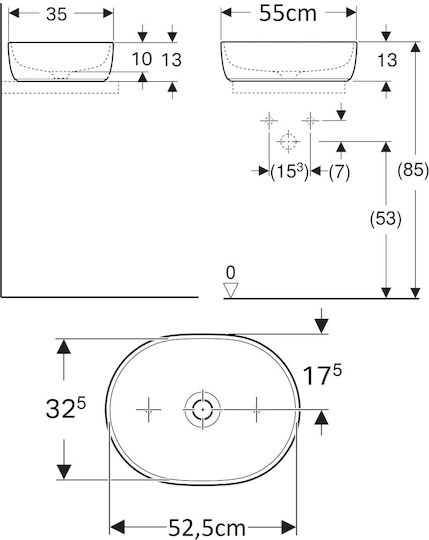 Geberit Επικαθήμενος Νιπτήρας Πορσελάνης 55x35cm Λευκός Geberit Επικαθήμενος Νιπτήρας Πορσελάνης 55x35cm Λευκός