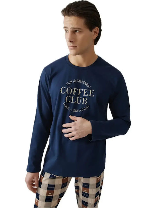 Minerva Winter Checked Men's Pyjamas Cotton Navy Blue