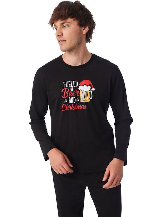 Minerva Xmas Beer Men's Winter Pajama Blouse Black