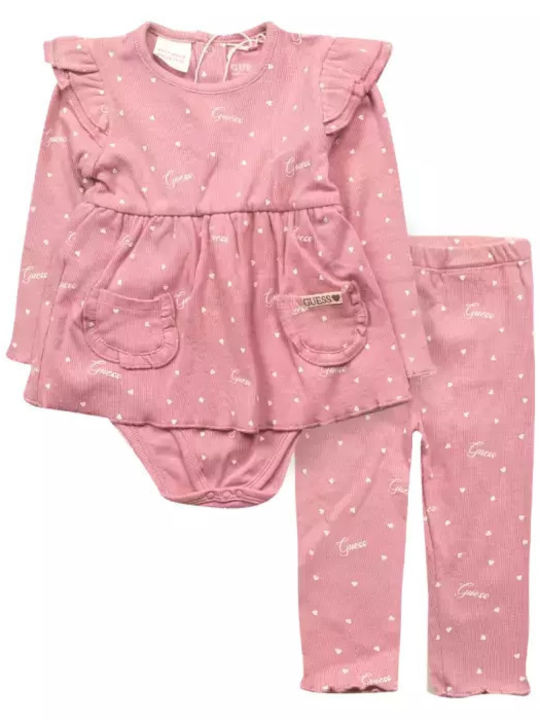 Guess Baby Bodysuit Set Long-Sleeved with Pants Pink 2pcs