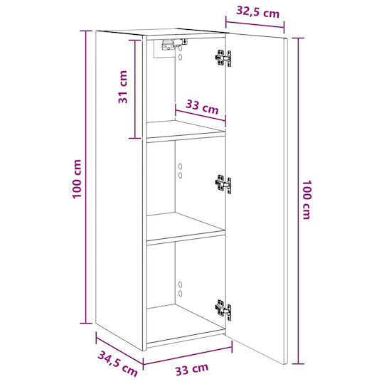 vidaXL Шкаф За Баня 33x34.5x100см Бял