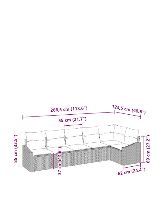Outdoor Corner Sofa Rattan With Cushions 55x55x37cm