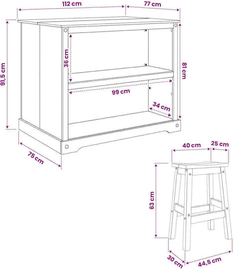 Kitchen Table with 2 Chairs 112x77cm