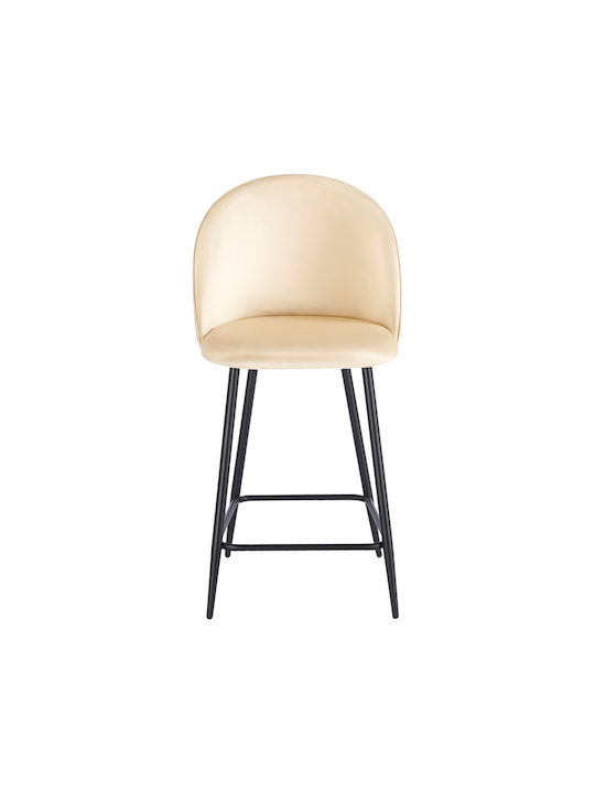 Bar Stool with Backrest Upholstered in Velvet Perch Cream 50x43x99cm