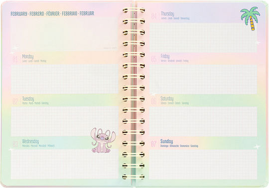 Academic Diary Spiral Hardcover 2026/2027 Weekly 12 Months 15x21cm Disney Lilo & Stitch