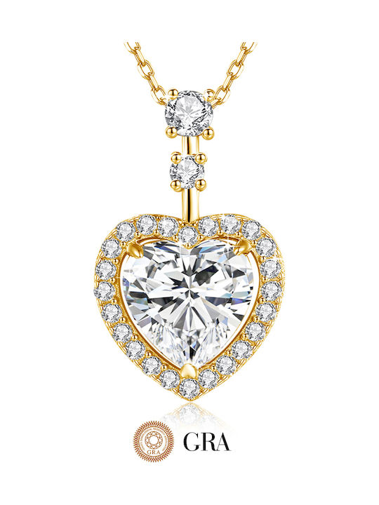 By Queen Luxury Jewelry Ασημένιο Επιχρυσωμένο Κολιέ Μοϊσανίτη Heart Cut