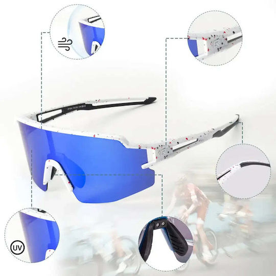 Rockbros Cycling Glasses with Blue Frame & Polarized Lenses