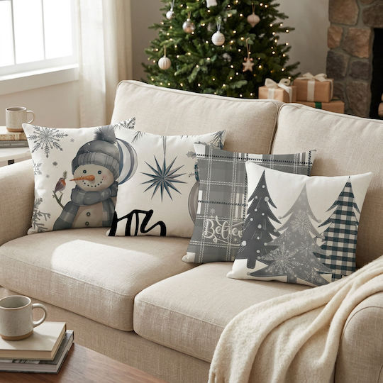 Set 4 Bucăți Fețe De Pernă Din In De Crăciun 40x40 Cm Perne Decorative