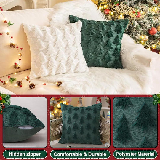Set 4 Velvet Christmas Embroidered Pillowcases Tree 40x40 Cm