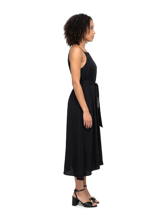 Summer Midi Dress for Wedding Christening Satin Open Back Black