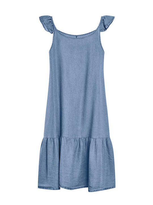 Celestino Women's Dress Ruffle Midi Loose Fit Light Blue