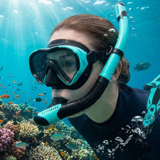 ikonka Silicone Diving Mask with Snorkel Blue