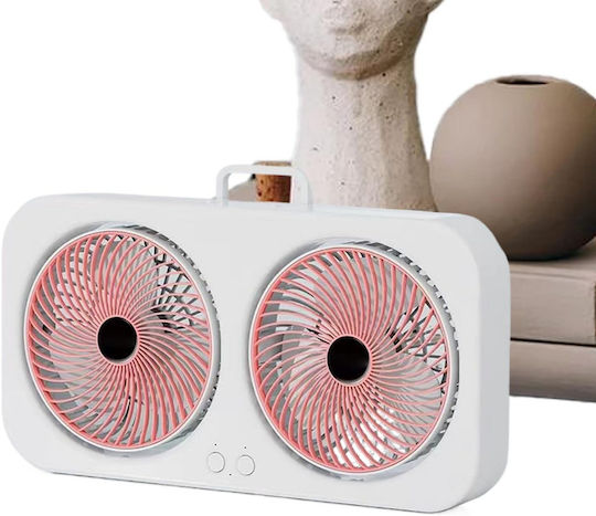 Ventilator Portabil De Birou Ventilatoare Duble USB Reîncărcabil 3 Viteze Design Compact Alb Roz Pentru Casă Birou