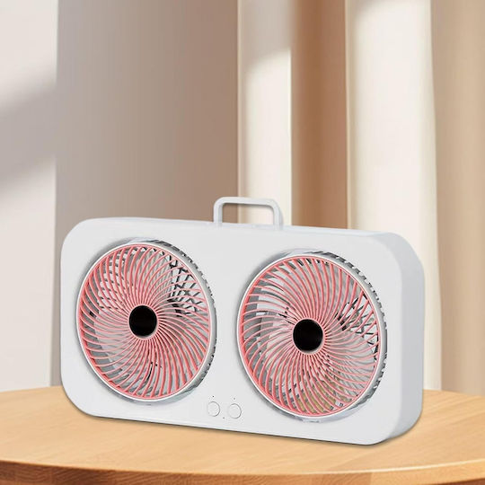 Ventilator Portabil De Birou Ventilatoare Duble USB Reîncărcabil 3 Viteze Design Compact Alb Roz Pentru Casă Birou