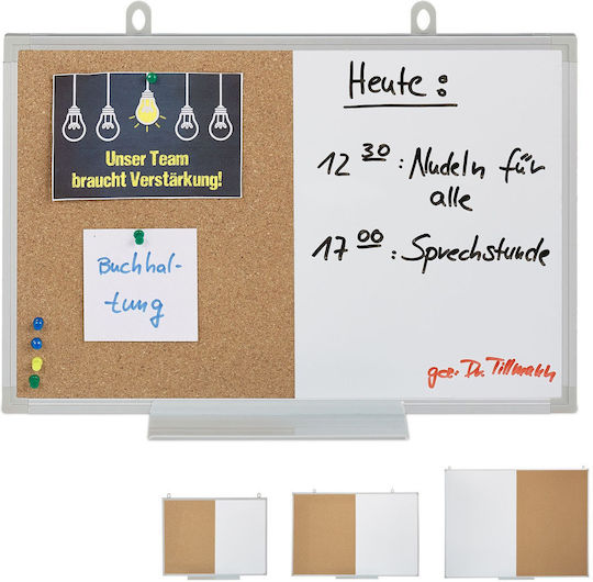 Relaxdays Kombi Kork Magnettafel Weiß Hellbraun/Silber 30x7x45 cm