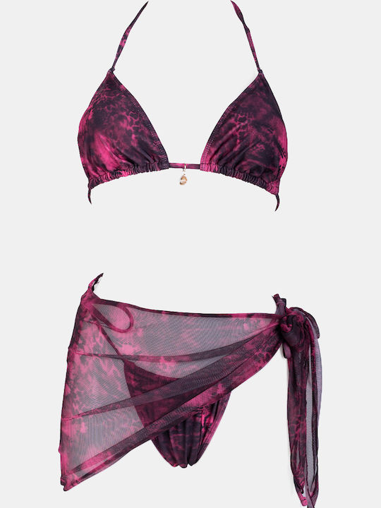 Set Bikini 3 Pieces Triangle Magenta