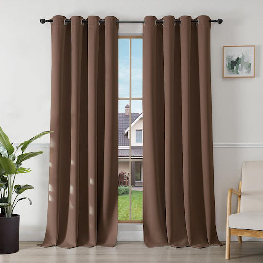 Joydeco Σετ Κουρτίνες Συσκότισης με Τρουκς Brown 140x260εκ.