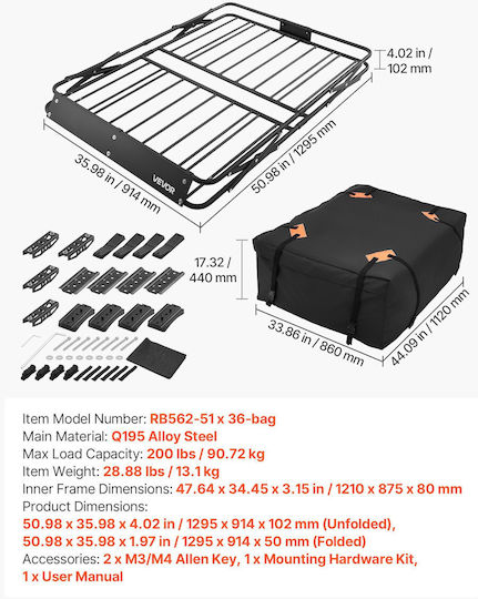 Vevor Car Roof Rack 129.5x91.4cm Universal