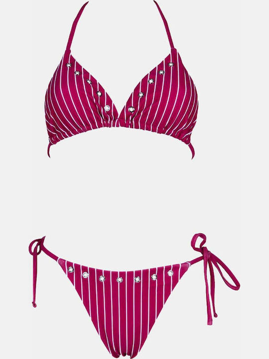 Set Bikini Dreieck Gestreift Magenta