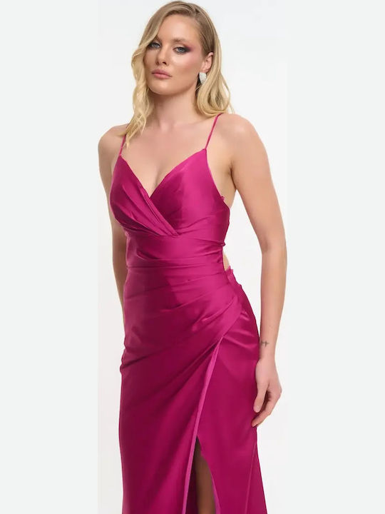 Maxi Φόρεμα Σατέν Κρουαζέ Magenta