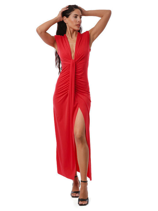 Sommer Midi Damenkleid Satin Rot