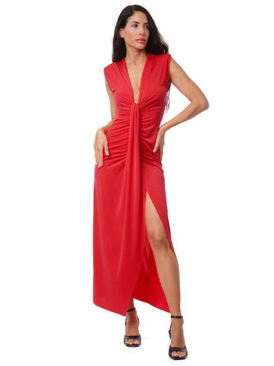 Sommer Midi Damenkleid Satin Rot