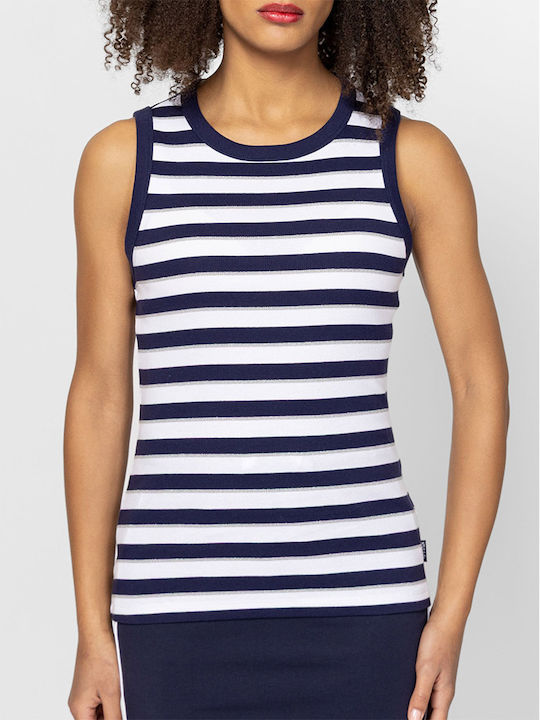 Women's Sleeveless Striped Blue Blouse