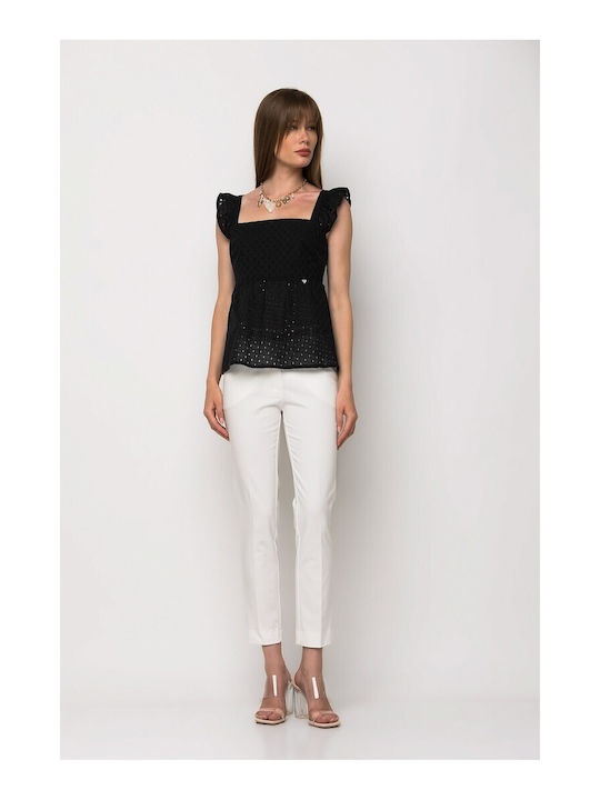 Women's Blouse with Spaghetti Straps White